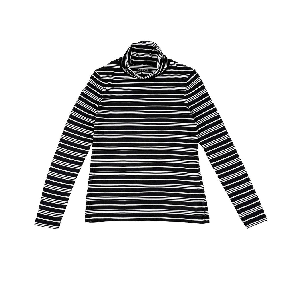 Talbots Thermawarm Turtleneck Women XS Striped Black White Cozy Layering Classic